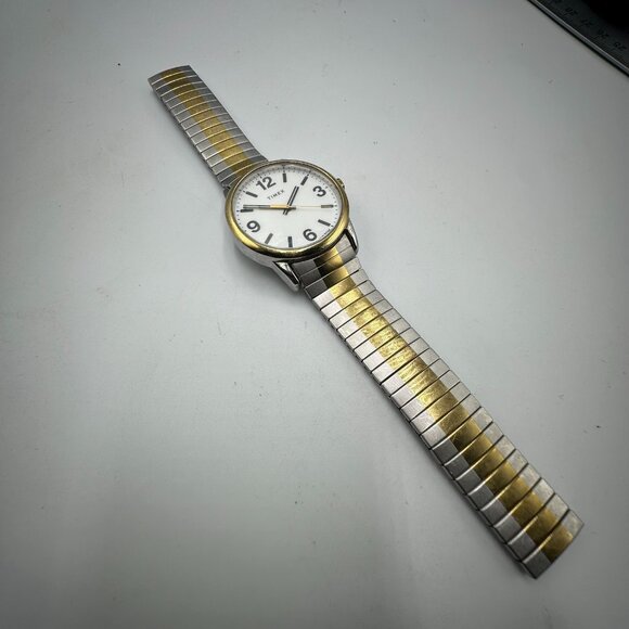 Timex Easy Reader Watch Men Silver Gold Two Tone BROKEN Stretch Band New Battery - Picture 6 of 8